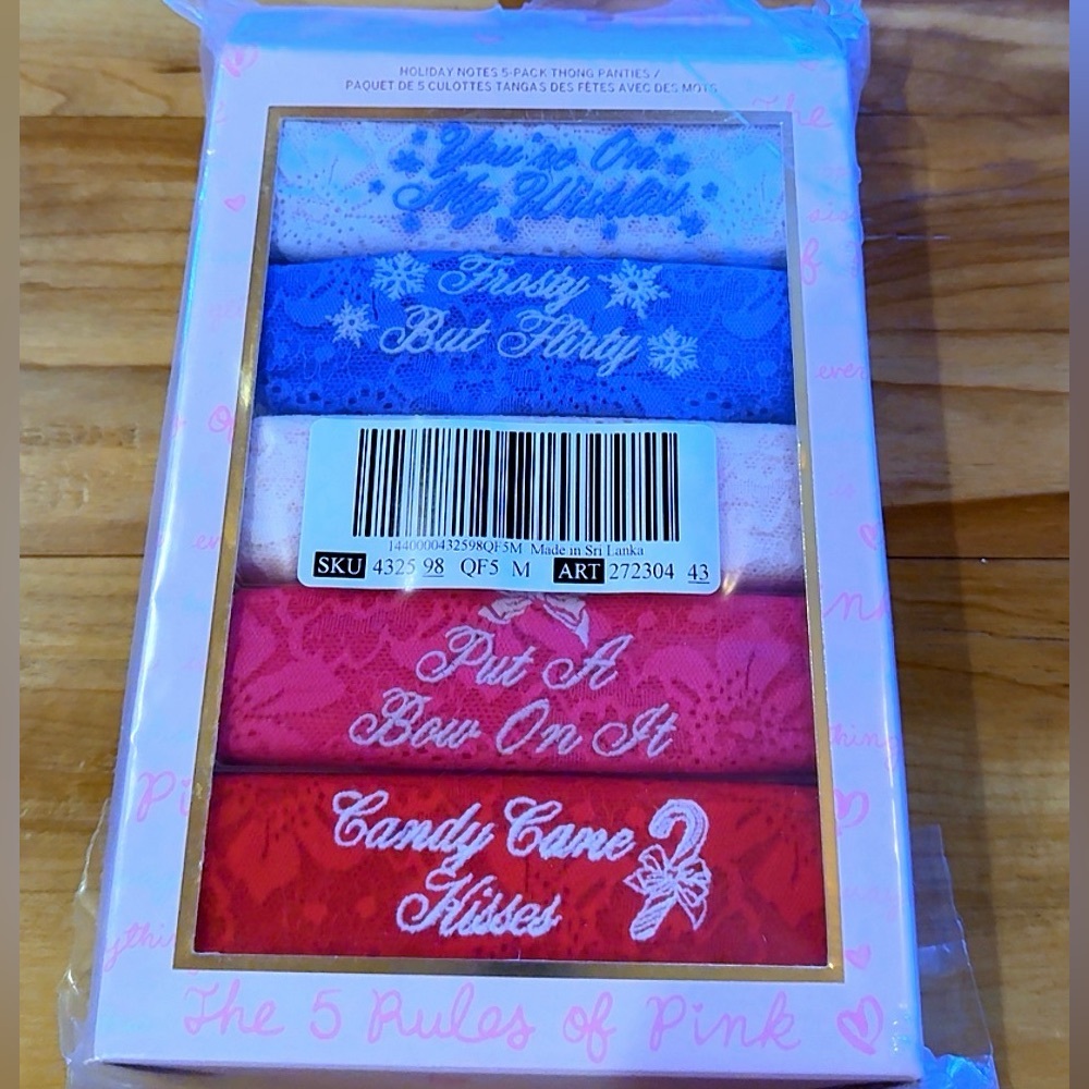 PINK x LoveShackFancy Lace Thong 5 Pack NWT Medium Gift Set Sealed